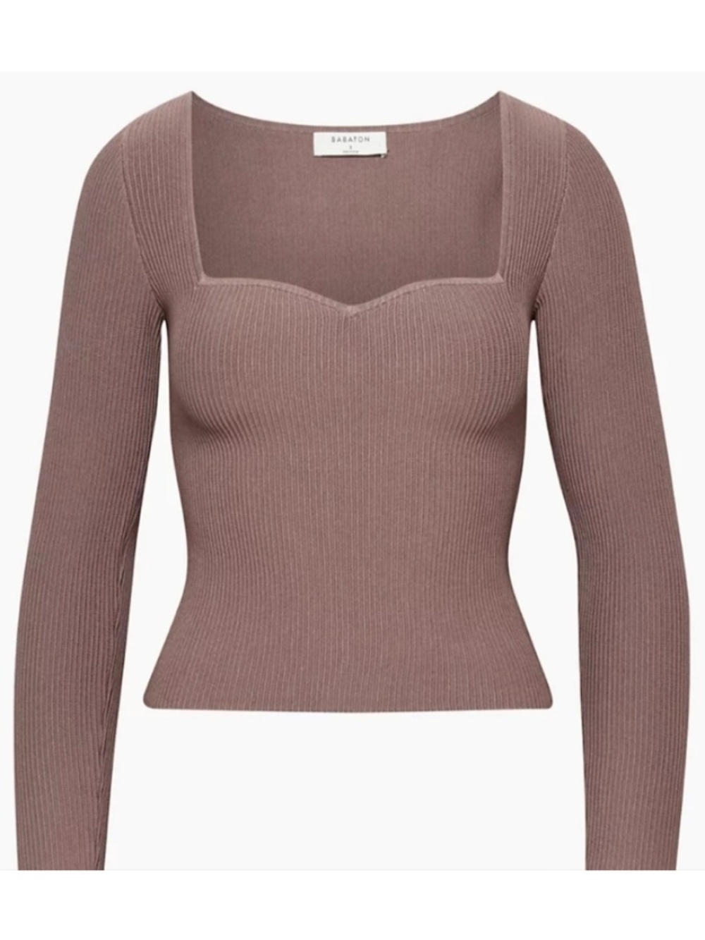 Aritzia Babaton Sculp-Knit Sweetheart Long Sleeve Knit Top - S, Mauve